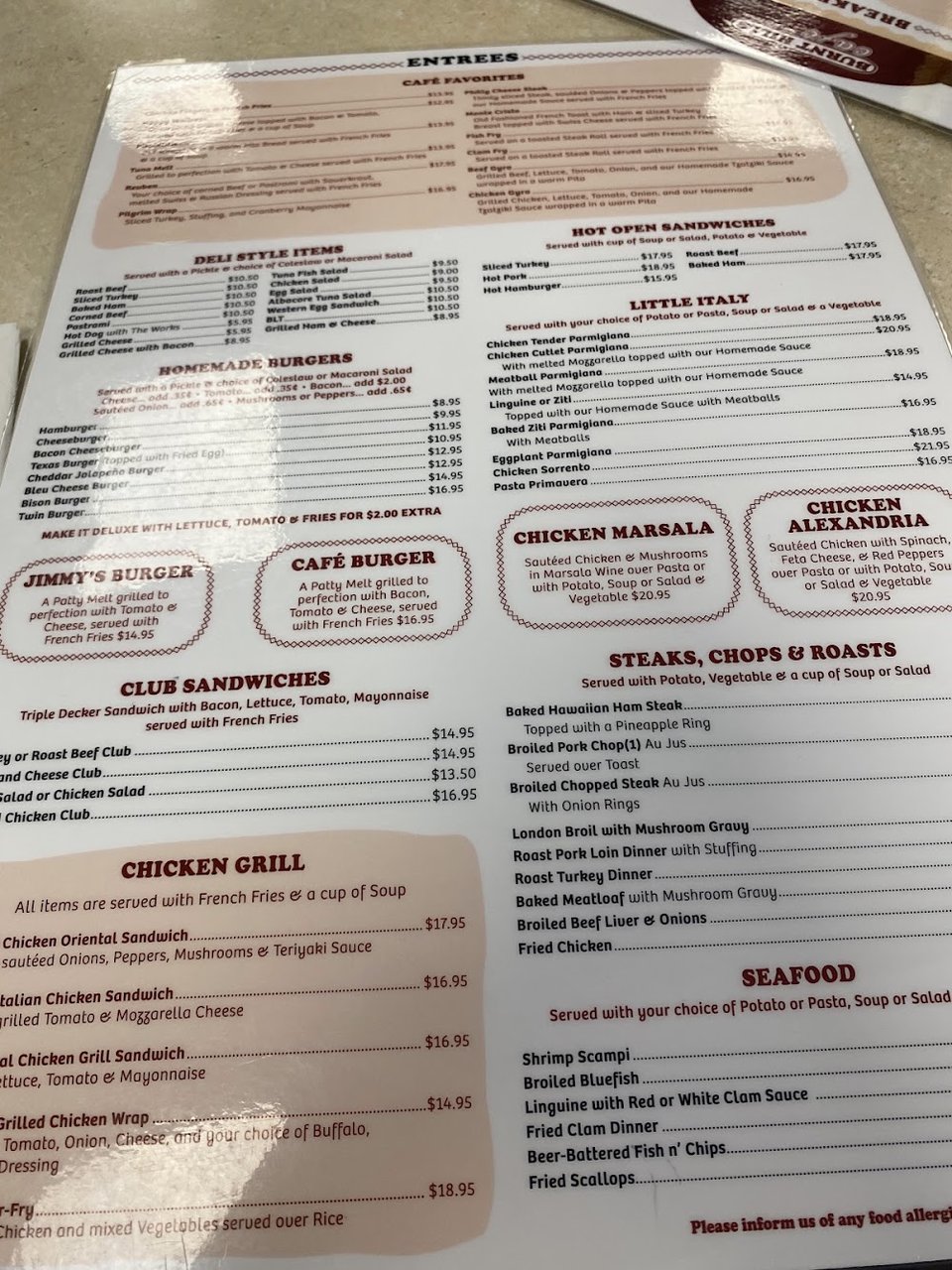 Diner menu featuring eggs and French toast