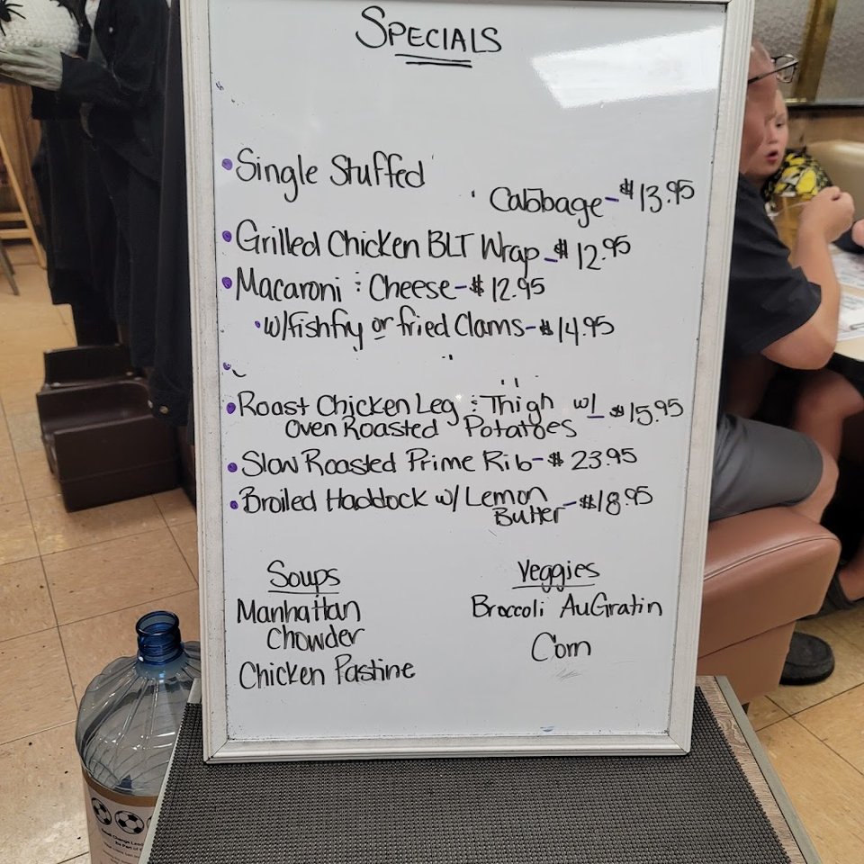 Printed menu with griddle favorites and specials